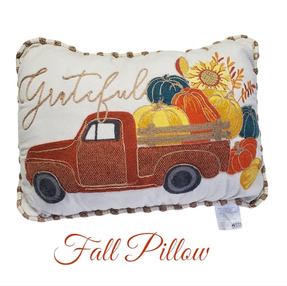 Mainstays Grateful Accent /Throw Pillow Truck With Pumpkins Home Decor