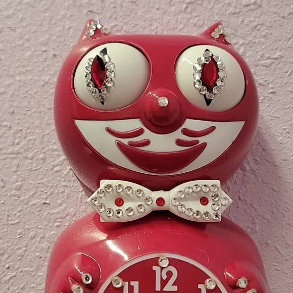 Jeweled Cranberry Red Kit-Cat Klock clock RARE Vintage