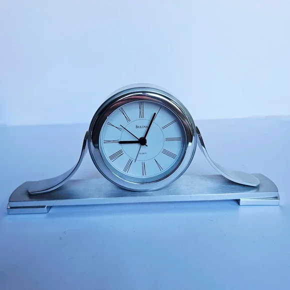 Bulova Sedona Tabletop Brushed Aluminum Clock B2450 Roman Numerals WORKS 1425‎