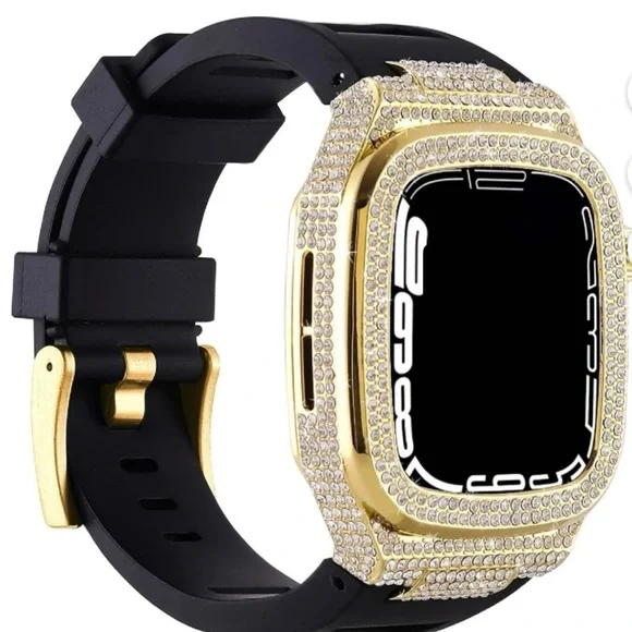 Gold and Black Smartwatch Case with Crystal Accents