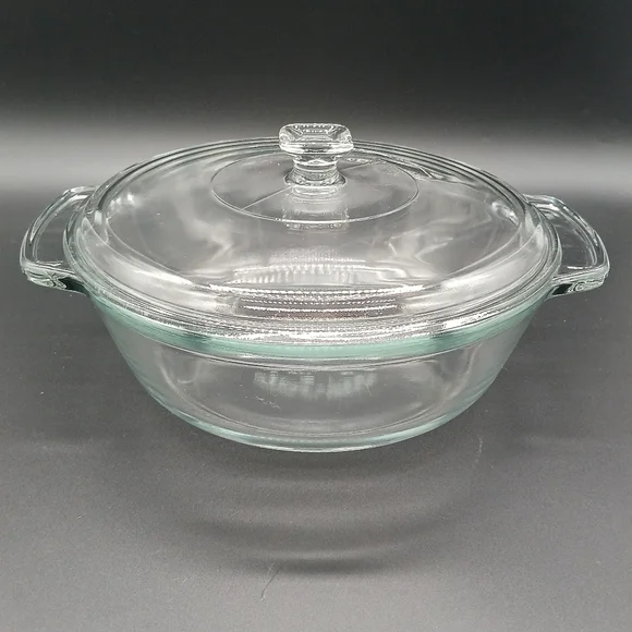Anchor Hocking 2 Quart Clear Round Casserole Baking Dish & Lid Vintage​​​