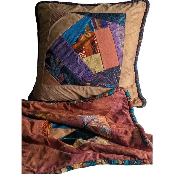 Vintage 90s Handmade Crazy Quilt Pillow Cover 18
