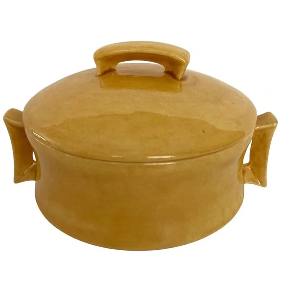 Small Vintage Yellow Ceramic Casserole Crock Trinket Dish