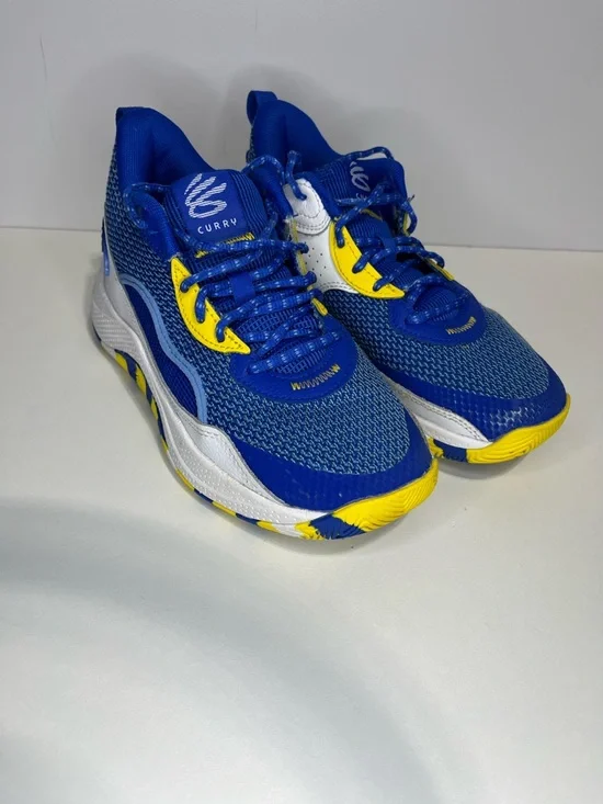 Under Armour Curry 3Z24 Basketball Shoes Kids Blue Yellow White Size 5