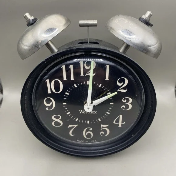 Vintage Westclox Alarm Clock Black Analog Double Bell Wind Up Parts Only