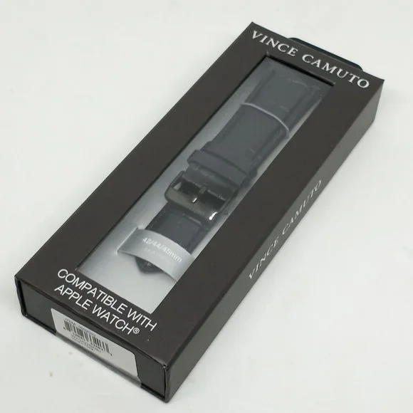 Vince Camuto 24mm Black Leather Watch Strap Fits Apple Watch 42/44/45mm