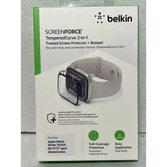 Belkin Screen Force Tempered Glass Protector Bumper fo Watch 7/6/5/4 SE 1st&2nd
