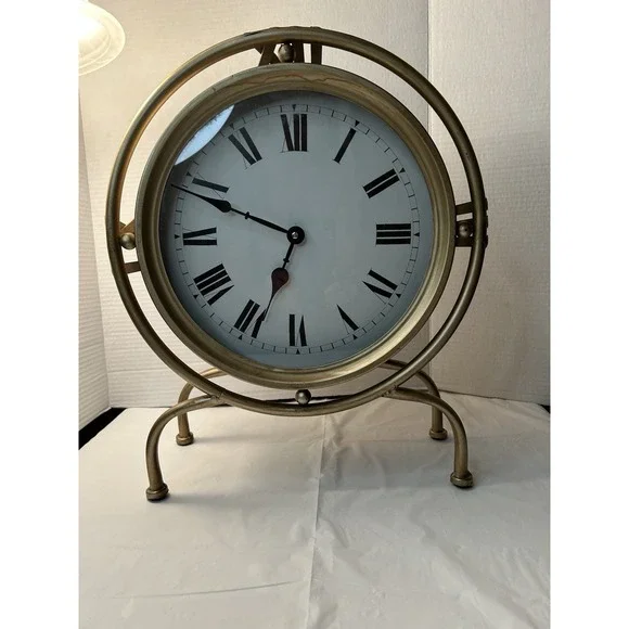 Three Hands Corp Vintage Look Gold Brass Plated Table/‎ Mantle Clock