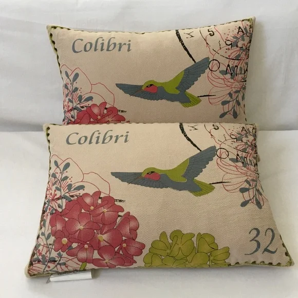 PAIR Colibri Bird Floral Accent Lumbar Throw Pillows (#2)