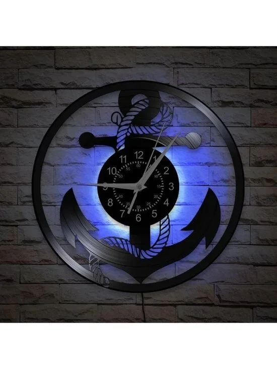 Home Black Analog Quartz Vintage Decorative Anchor Boat Wheel Coastal Wall Clock
