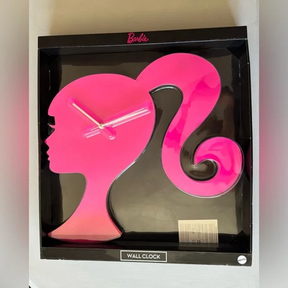 NWT Barbie Clock Wall Silhouette Pink XL Hanging Clock 18
