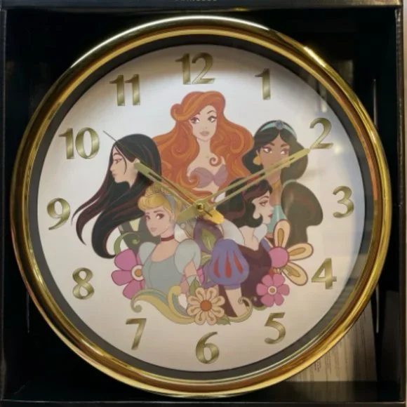 NWT NIB Disney Princess Gold Rimmed Circle Wall Clock