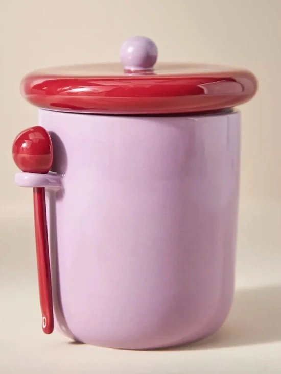 Anthropologie Rika Canister with Scoop Mauve pink pastel multicolor