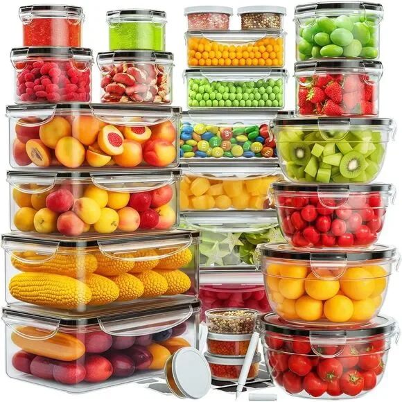 52 PCS Food Storage Containers with Lids Airtight Reusable Plastic Leakproof