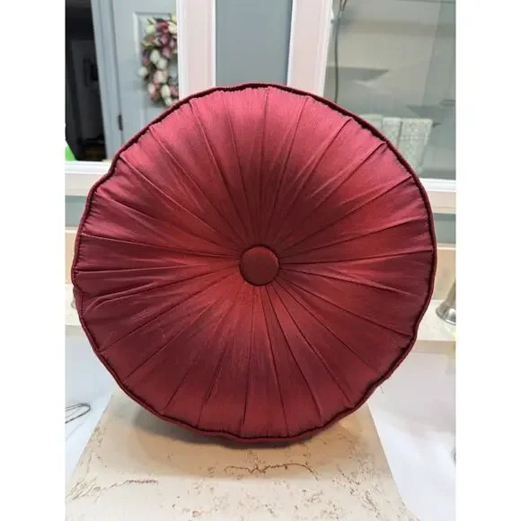 Decorative Round Cushion 14” Red Wine Center Button Excellent Used Condition
