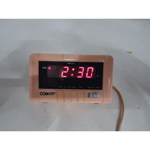 Vintage 80's Conair Kick-Standing Digital Alarm Clock Pink Peach Retro Works
