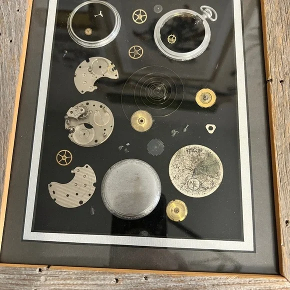 Framed Antique Ingersoll Pocket Watch Parts – Steampunk Vintage Wall Art