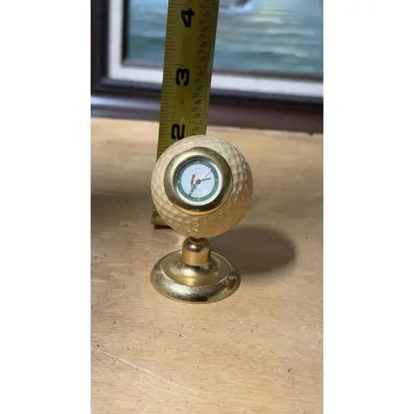 Golf Ball Desk Clock Quartz Vintage Style‎ Brass Tone Table Decor