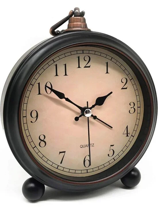 Home Black Analog Quartz Vintage Arabic Super Silent Non Ticking Alarm Clock