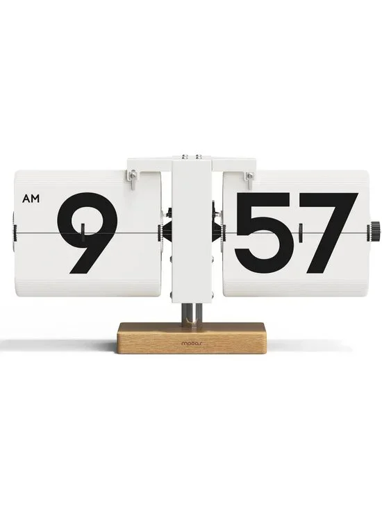 Home White Analog Quartz Large Number Big Wood Vintage Design Flip Desk Clock