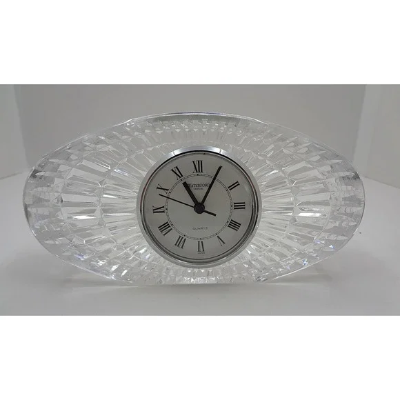 Waterford Crystal Oval Table Clock Desk Clear Faceted Quartz‎