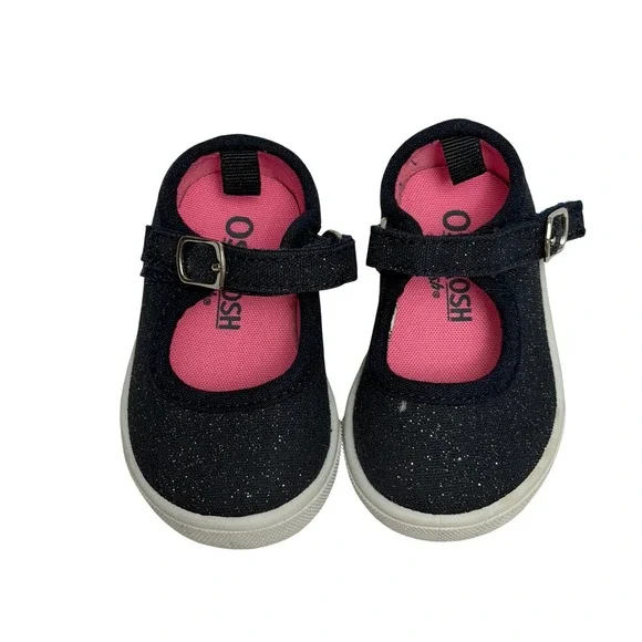 OshKosh Bgosh Girls Navy Blue Glitter Mary Jane Sneakers Shoes Size 2 Toddler