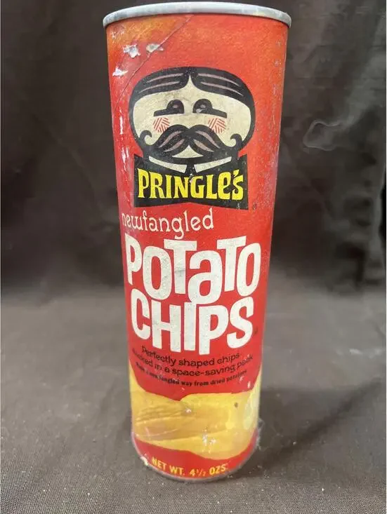 Vintage Pringles Newfangled Potato Chips Cardboard Can Tube Red 4 5/8 oz