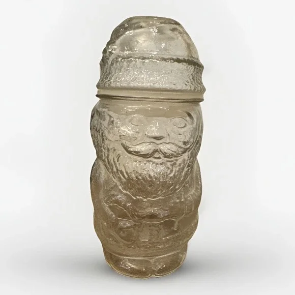 Santa Claus St. Nick Jar Cookie Candy Glass Lid LIBBEY Canada Christmas Vintage