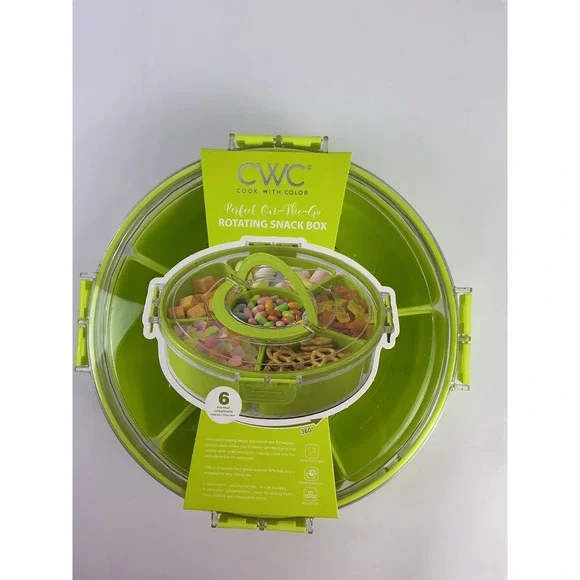 CWC Divided Serving‎ Tray With Lid Rotating Snack Box 6 Compartment BPA Free