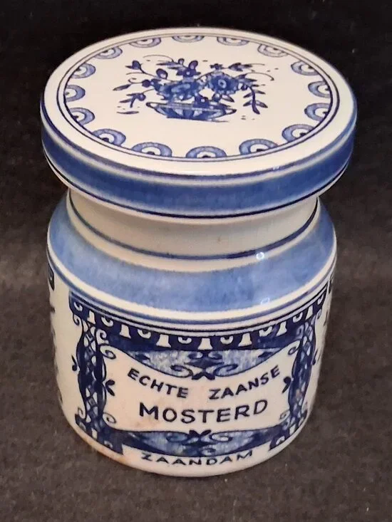 Vintage Delft Blue Zaanse Mosterd Jar - Windmill 