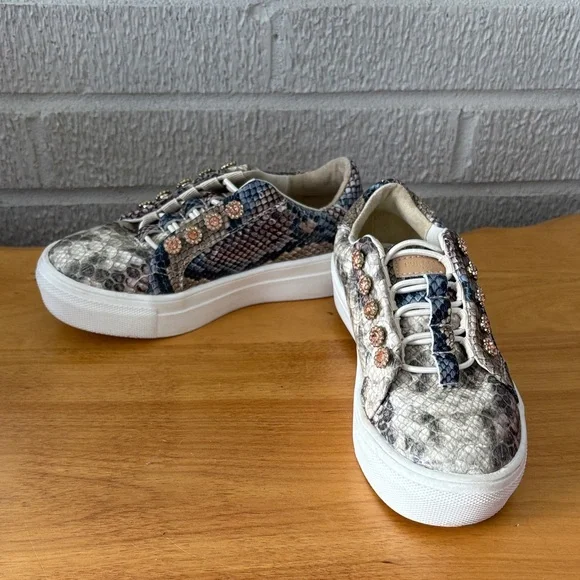 Kurt Geiger London Mini Liviah Leather Snakeskin Sneakers Toddler Size 12M EU 30
