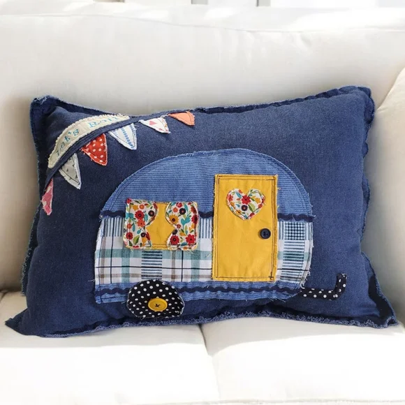 Homecrafted Let's Roll Camper Accent Decor Pillow New