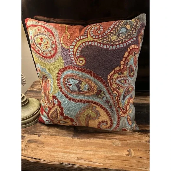 Pier 1 Imports Embroidered Paisley 18x18 Coastal Southwest Sunroom Pillow Cover