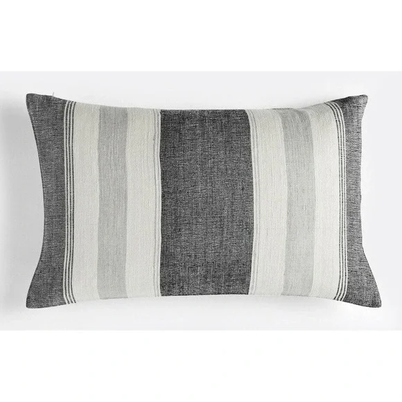 Rejuvenation Pillow Cover Stripe‎ Silk Throw Accent Gray Ivory Neutral Farmhouse