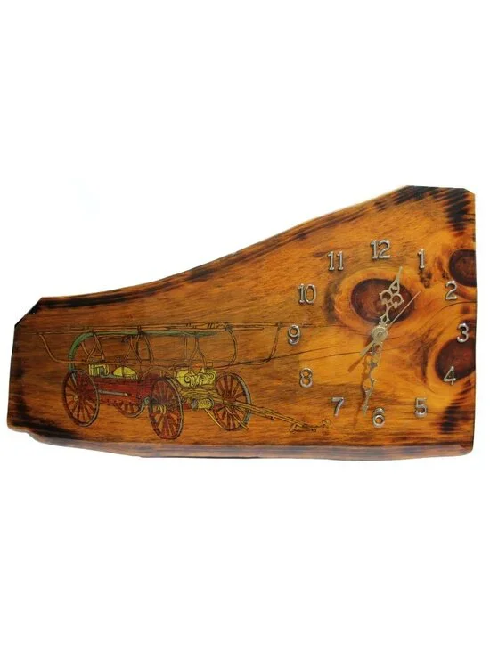Handmade Wood Clock Hand Pump Fire Engine Works 20