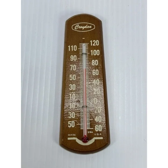 Vintage Croydon Wooden Wall Thermometer Made in USA 120°F Rustic Farmhouse Decor