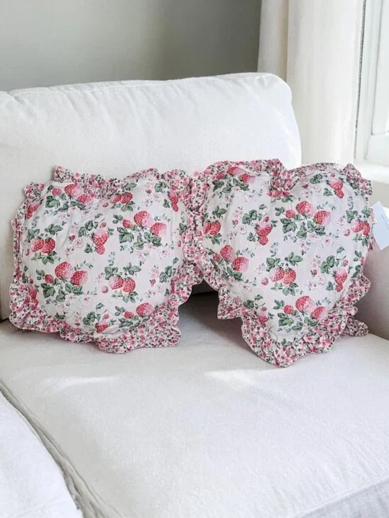 Cath Kidston London New Cottagecore Strawberry Heart-shaped Throw Pillows Set