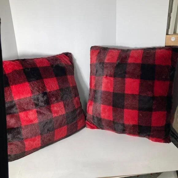 2 Milli Home Lumberjack Faux Fur‎ Plaid Buffalo Check Pillows 23