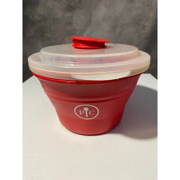 Pampered Chef Red Silicone Microwave Popcorn Maker Bowl #1457