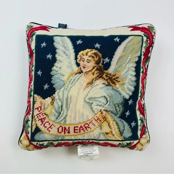 Lands’ End Angel Needlepoint Pillow Wool and Cotton Size 13x13