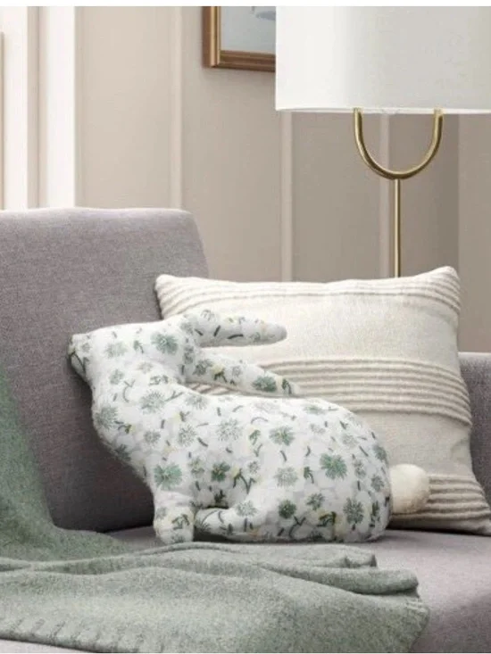 Elegant Floral Bunny Throw Pillow - Cream and Multicolored