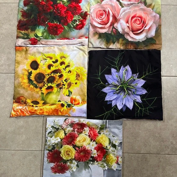 5 Flower Floral 17.5” 17.5” Throw Decorative Colorful Pillow Covers Cases