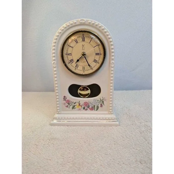 PS Limited Edition 1994 Floral Ceramic Mantle Clock Decorative White