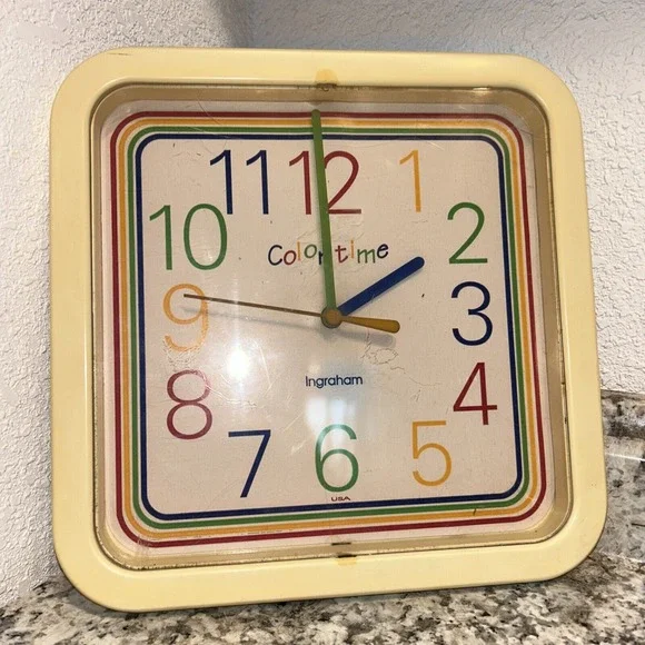 Vintage Ingraham Color Time Nursery‎ School Battery Powered Clock Works USA E1