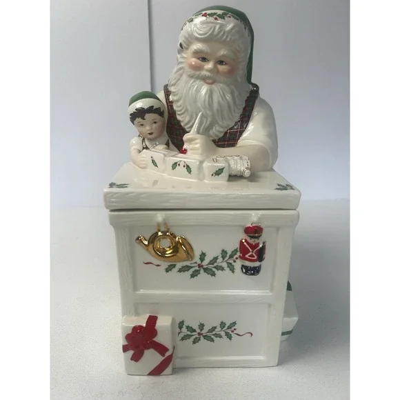 Lenox Santa Workbench Christmas Cookie Jar Santa's Holiday Toy Shop