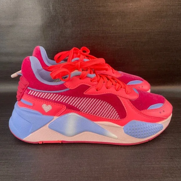 Puma RS-X Kids Size 5.5Y Pink Red Velvet Valentines Heart Athletic Mid Top Shoes
