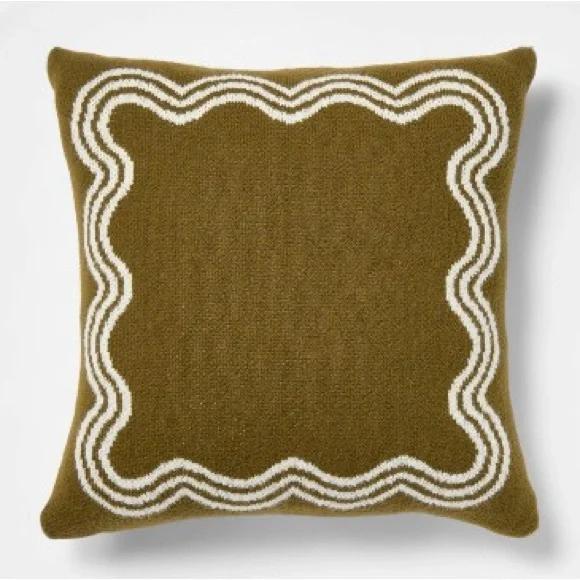 NEW Threshold Studio McGee 24” Olive Green White Scalloped Knit Pillow