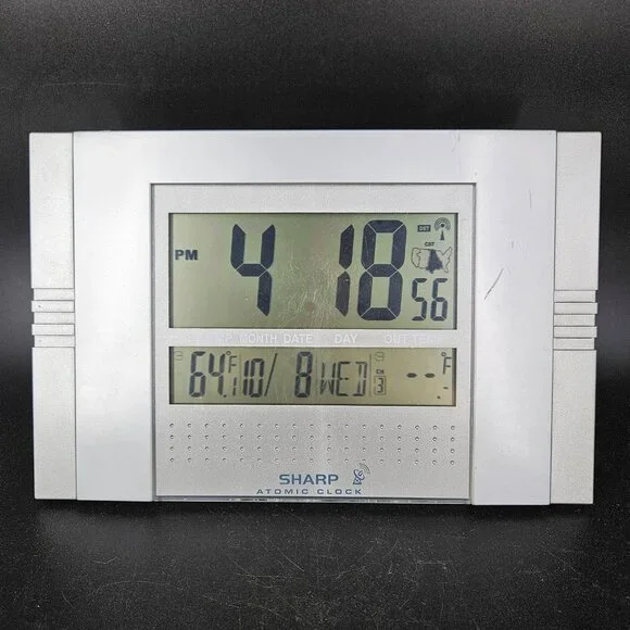 Vintage Sharp Atomic Wall Clock Digital Alarm Indoor/Outdoor Temp 1999 Works