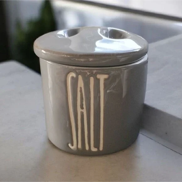 Farmhouse Gray Ceramic Salt Cellar Container Threshold Cottage