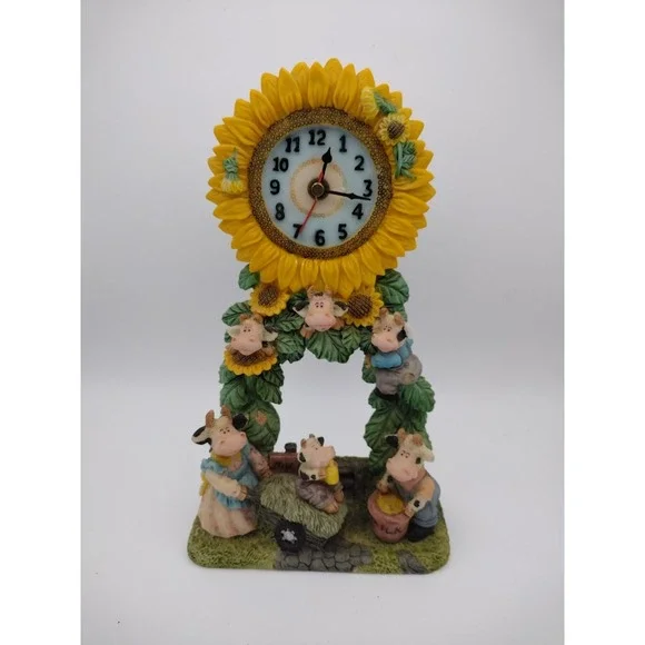 Vintage Cow And Sunflower Clock Movement Clock Swings Works Great